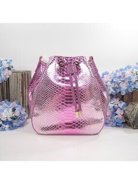 Brahmin Melinda Rose Water Akoni Metallic Pink Leather Shoulder Hobo Bag NWT